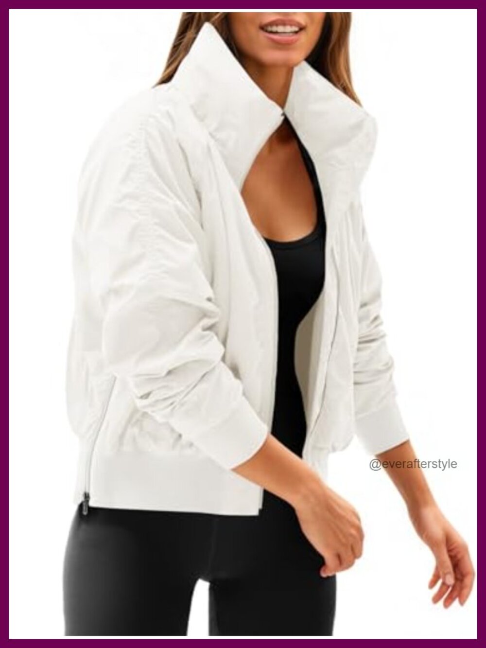 Fisoew Womens Cropped Windbreaker Jacket Long Sleeve Zip Up Hidden Hood Bomber